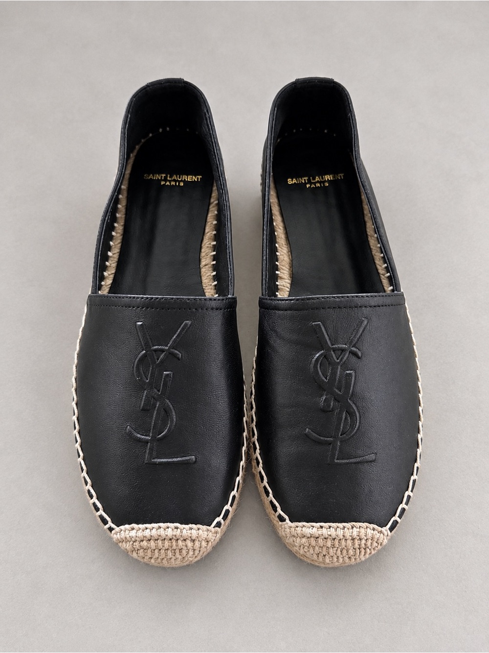 Saint Laurent Men's Black Leather YSL Espadrilles